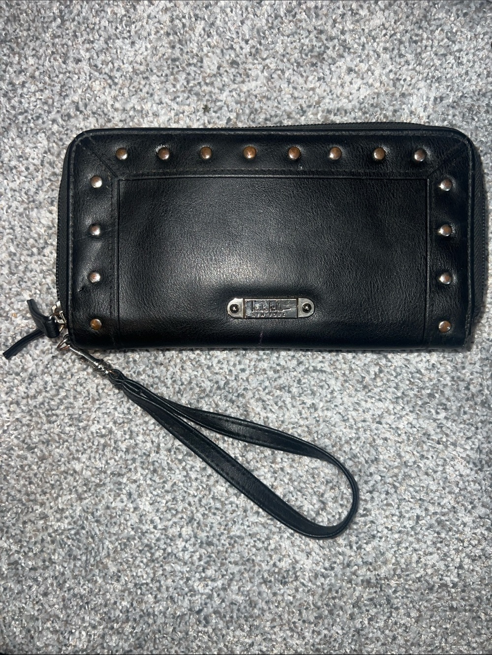 Nicole Miller- Black Studded Zip Wristlet/wallet